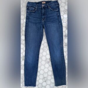 Mother Looker Ankle Fray Jeans Size 28 Dark Wash Skinny Raw Hem
